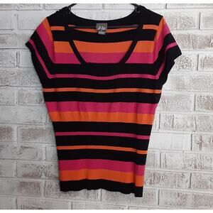 Dots Vibrant Stripe Top sz XL Ribbed Hot Pink Orange Black